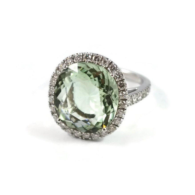 Le Grand Magnifique - Ring with Green Amethyst (Prasiolite) and Diamonds, 18k White Gold