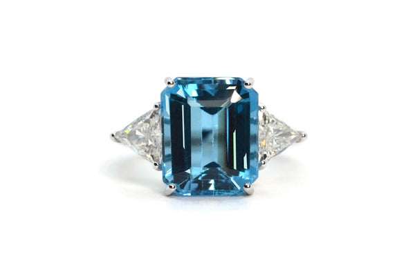 A & Furst - One of a Kind Ring with Blue Topaz and Diamonds, 18k White Gold