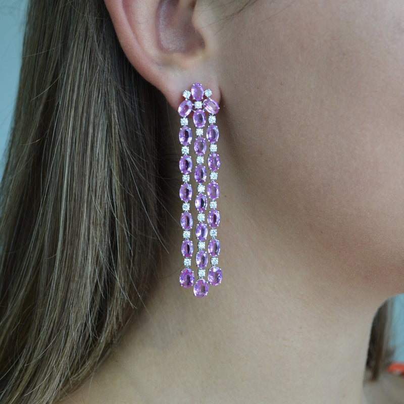 Nightlife - Chandelier Earrings with Pink Sapphires and Diamonds, 18k White Gold