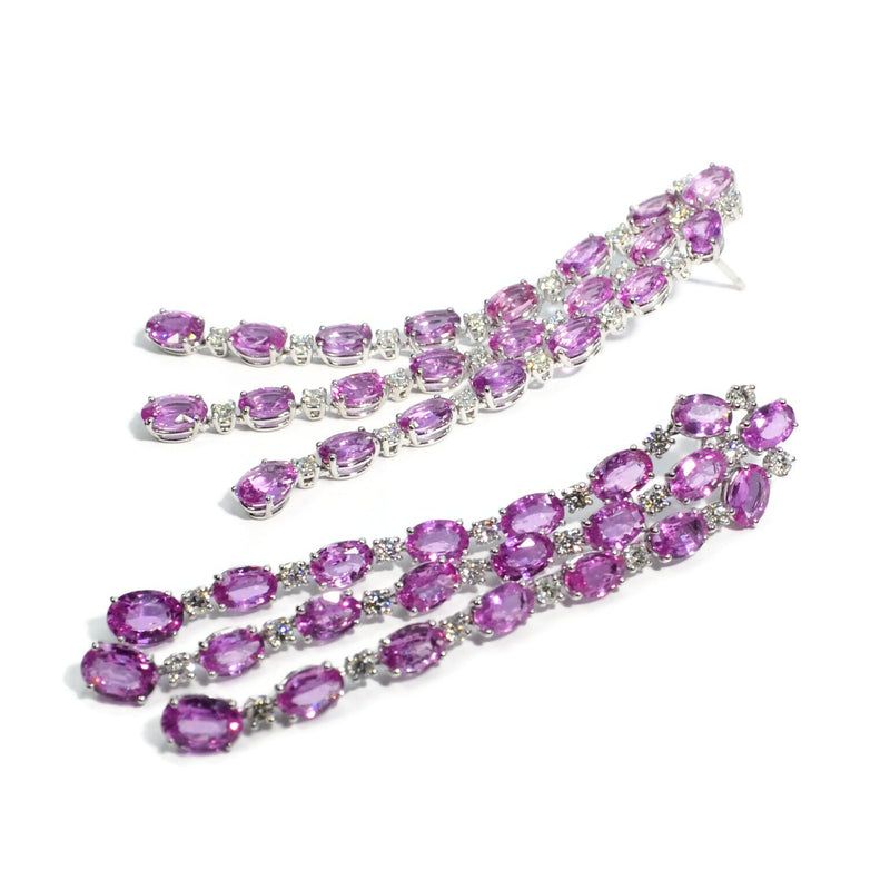 Nightlife - Chandelier Earrings with Pink Sapphires and Diamonds, 18k White Gold