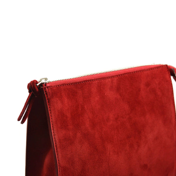 A & Furst - Medium Pouch - Handbag, Tomato Red Color Suede Leather