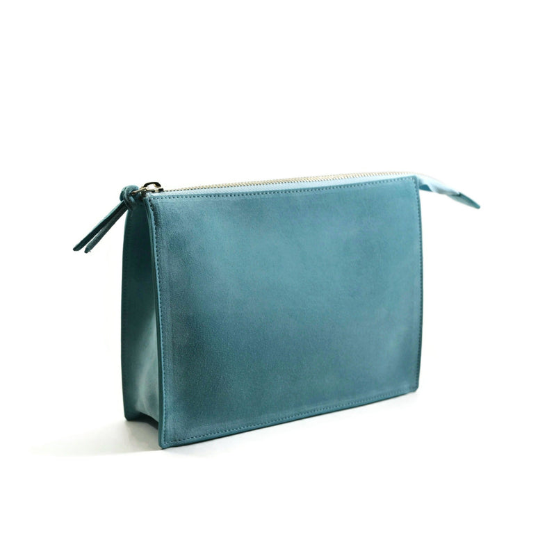 A & Furst - Medium Pouch - Handbag, Oceania Blue Color Suede Leather