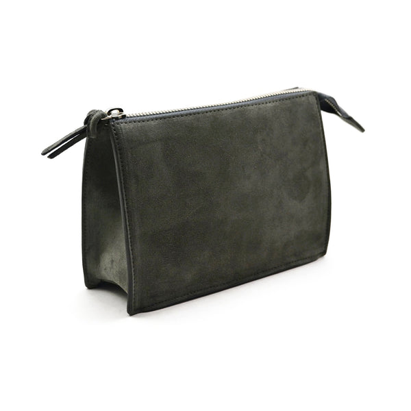 A & Furst - Large Pouch - Handbag, Storm Grey Color Suede Leather