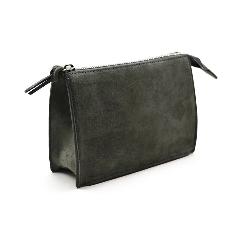 A & Furst - Large Pouch - Handbag, Storm Grey Color Suede Leather