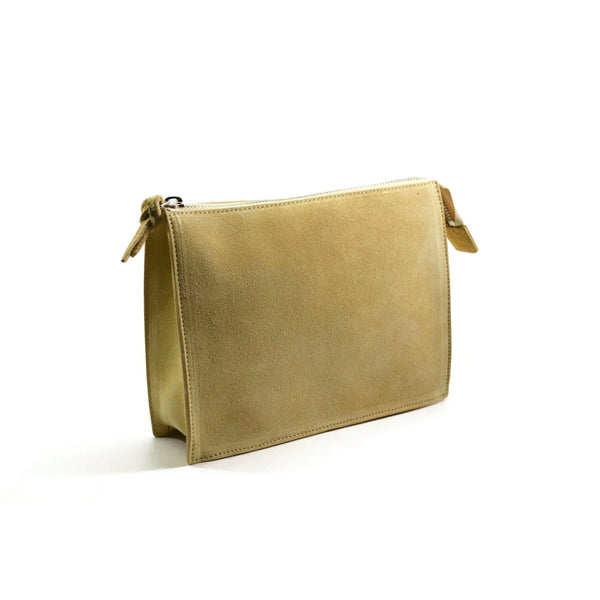A & Furst - Medium Pouch - Handbag, Saffron Beige Color Suede Leather