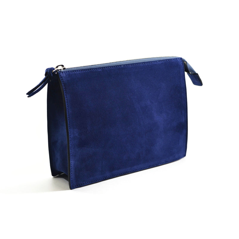 Medium Pouch - Handbag, Pacific Blue Color Suede Leather