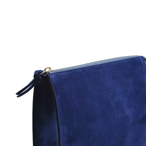 Medium Pouch - Handbag, Pacific Blue Color Suede Leather