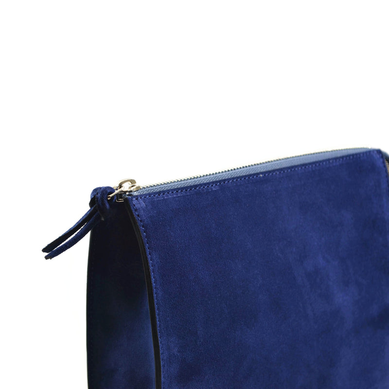 Medium Pouch - Handbag, Pacific Blue Color Suede Leather