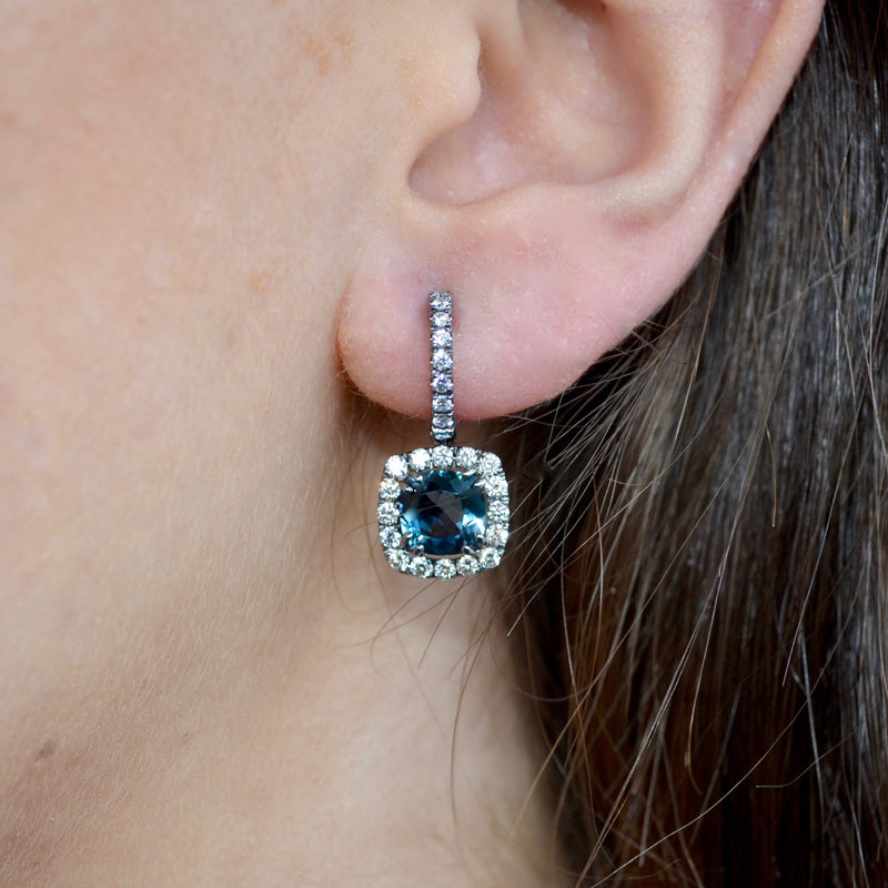 A & Furst - Dynamite - Drop Earrings with London Blue Topaz and Diamonds, 18k Blackened Gold