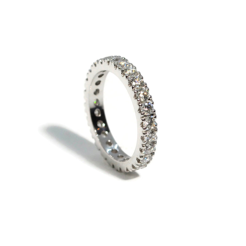 France - Eternity Band Ring with White Diamonds all around, 18k White Gold