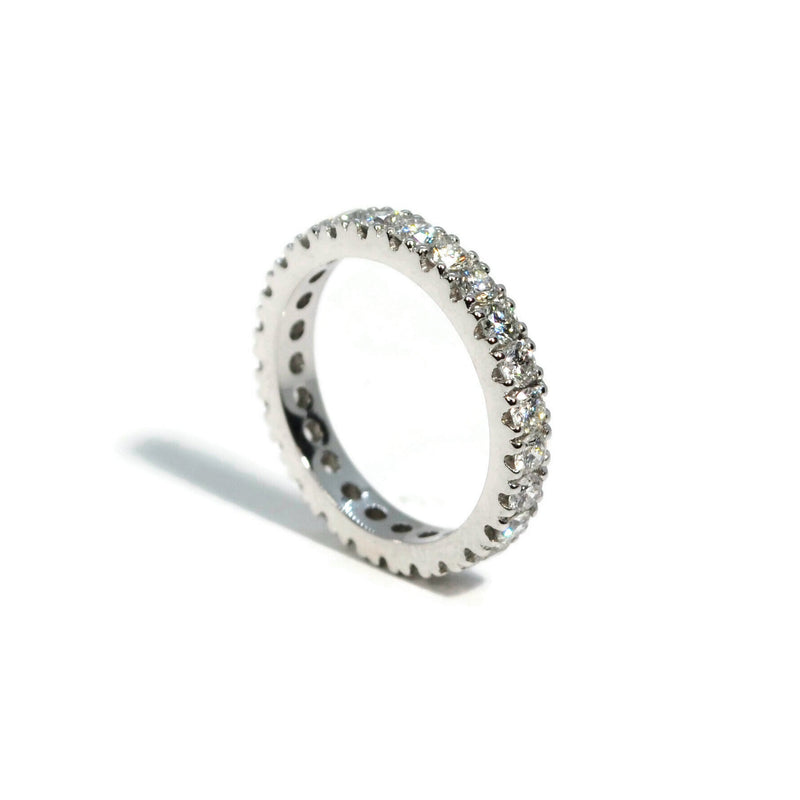 France - Eternity Band Ring with White Diamonds all around, 18k White Gold