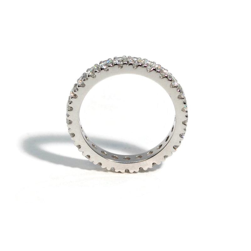France - Eternity Band Ring with White Diamonds all around, 18k White Gold