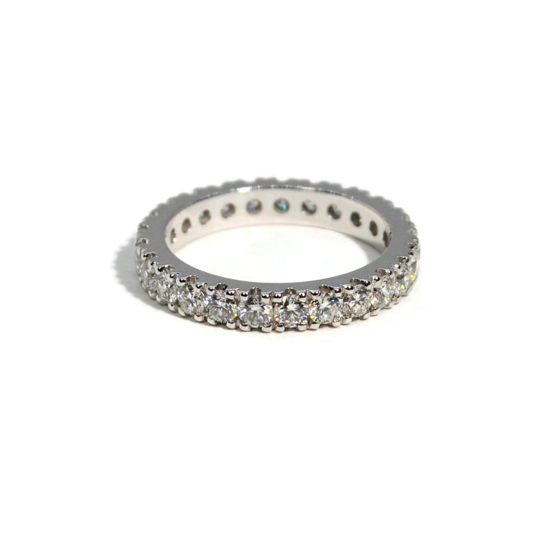 France - Eternity Band Ring with White Diamonds all around, 18k White Gold