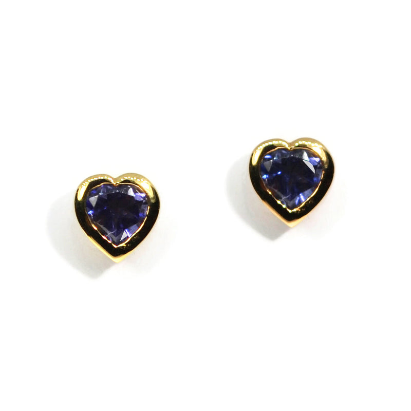 A & Furst - Gaia - Heart Stud Earrings with Iolite, 18k Yellow Gold