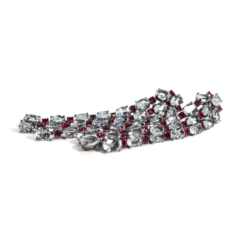 Nightlife - Chandelier Earrings with White Topaz and Rubies, 18k Blackened Gold