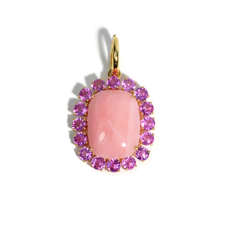 Sole - Pendant with Pink Opal and Pink Sapphires, 18k Yellow Gold
