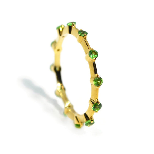 Band Ring with Tsavorite Garnet, 18k Yellow Gold