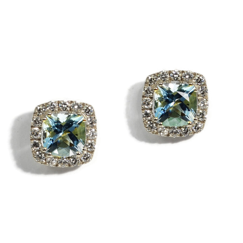 A & Furst - Dynamite - Stud Earrings with Natural Blue Zircon and Diamonds, 18k White Gold