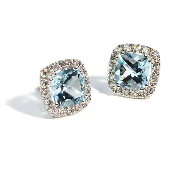 A & Furst - Dynamite - Stud Earrings with Natural Blue Zircon and Diamonds, 18k White Gold