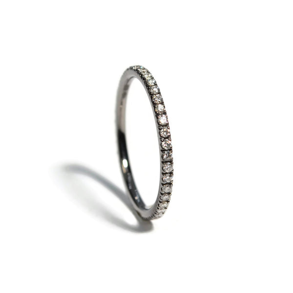 France - Eternity Band Ring with White Diamonds all around, Blackened 18k White Gold