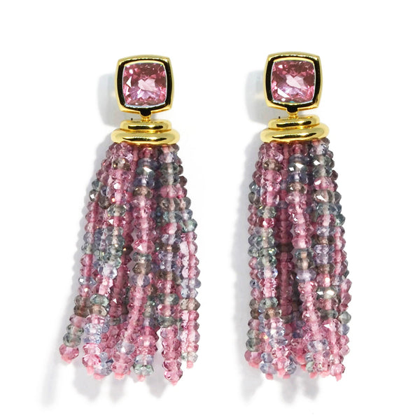A & Furst - Gaia - Drop Tassel Earrings with Pink Tourmaline and Multicolor Tourmalines, 18k Yellow Gold