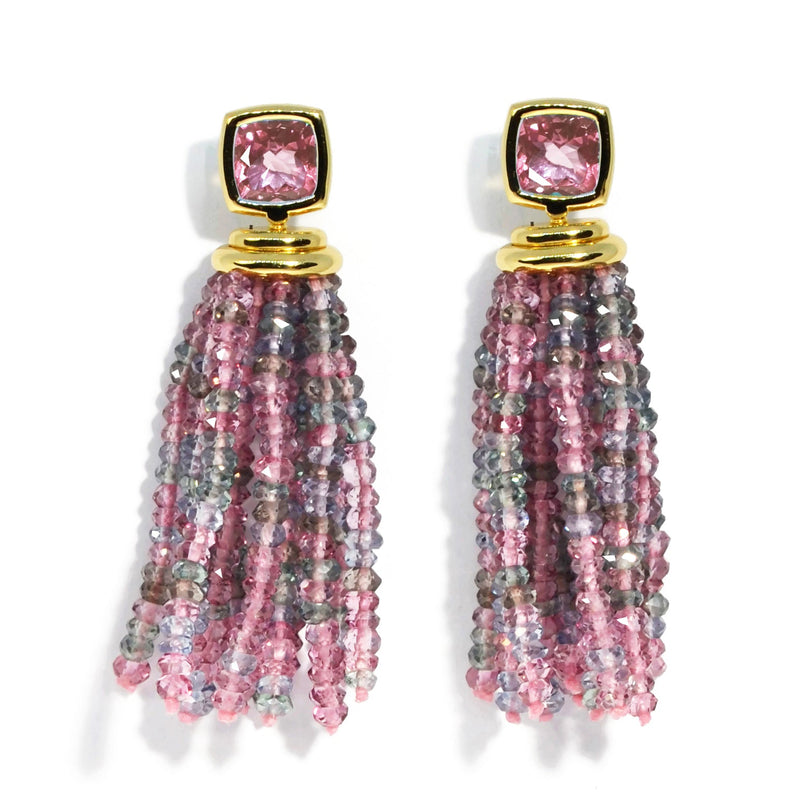 A & Furst - Gaia - Drop Tassel Earrings with Pink Tourmaline and Multicolor Tourmalines, 18k Yellow Gold