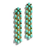Nightlife - Chandelier Earrings with Turquoise, Tsavorite Garnet and Diamonds, 18k Yellow Gold