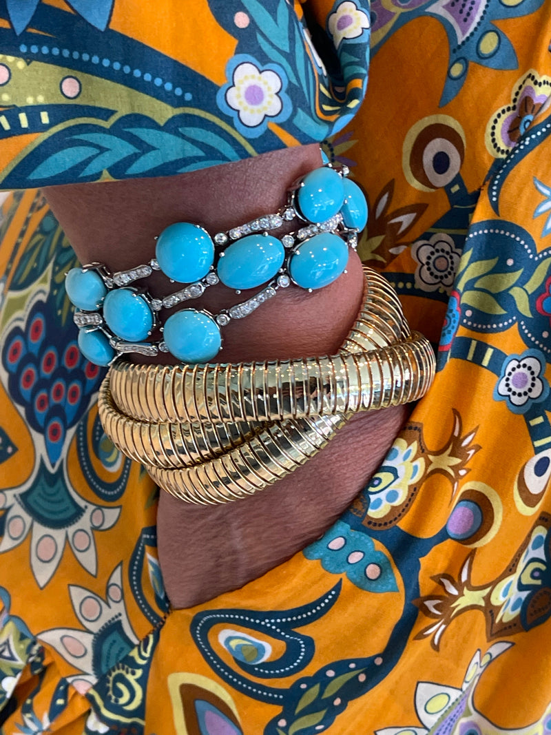 Les Bois - Bracelet with Turquoise and Diamonds, 18k White Gold