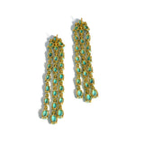 Nightlife - Chandelier Earrings with Turquoise, Tsavorite Garnet and Diamonds, 18k Yellow Gold