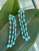 Nightlife - Chandelier Earrings with Turquoise, Tsavorite Garnet and Diamonds, 18k Yellow Gold