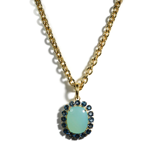 Sole - Pendant with Green Aqua Chalcedony and London Blue Topaz, 18k Yellow Gold