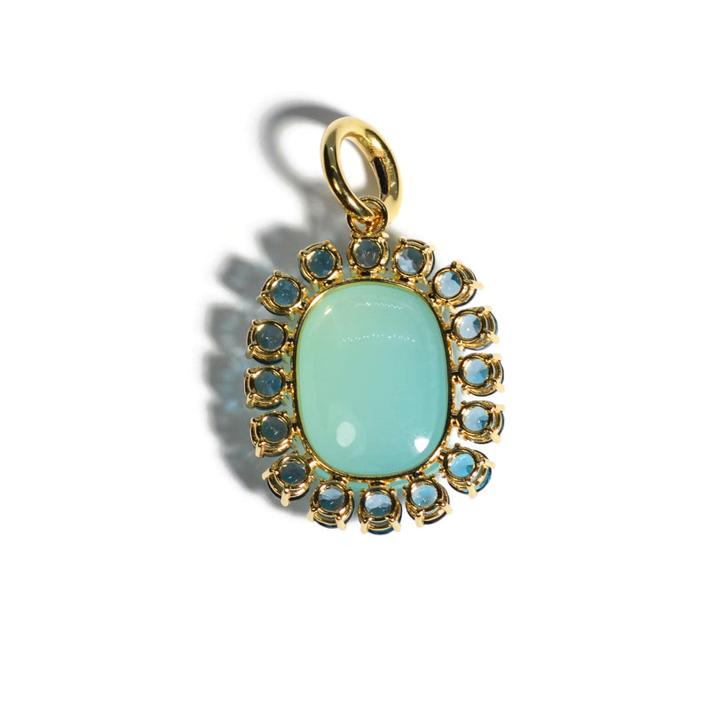 Sole - Pendant with Green Aqua Chalcedony and London Blue Topaz, 18k Yellow Gold