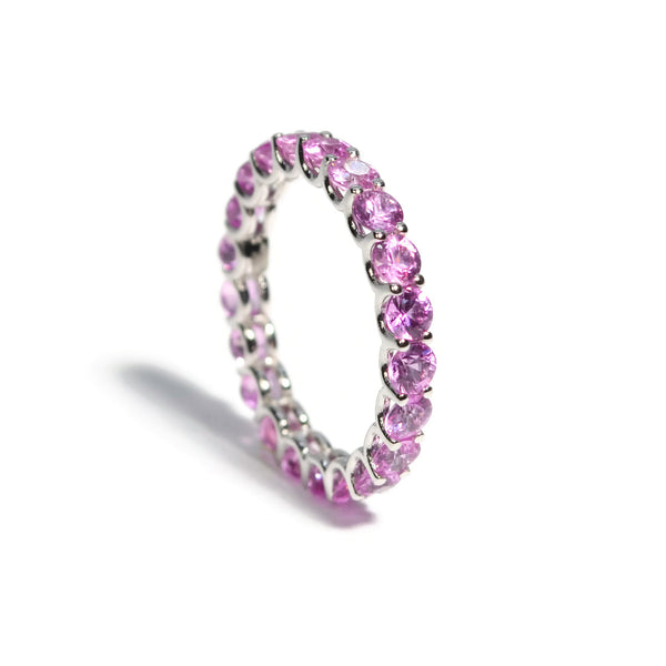 France - Eternity Band Ring with Pink Sapphires, 18k White Gold
