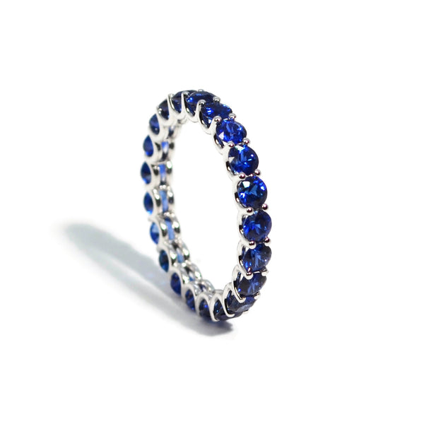 France - Eternity Band Ring with Blue Sapphires, 18k White Gold