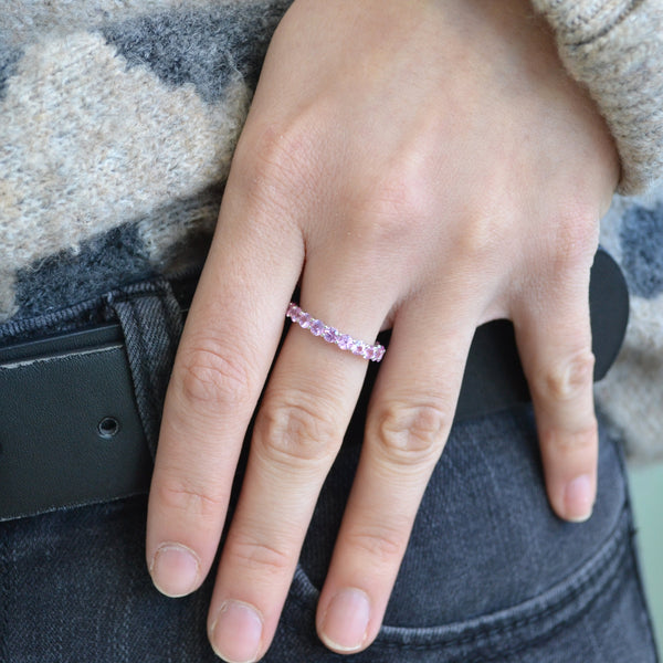 France - Eternity Band Ring with Pink Sapphires, 18k White Gold