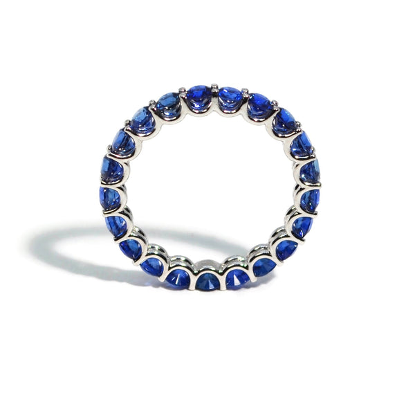 France - Eternity Band Ring with Blue Sapphires, 18k White Gold