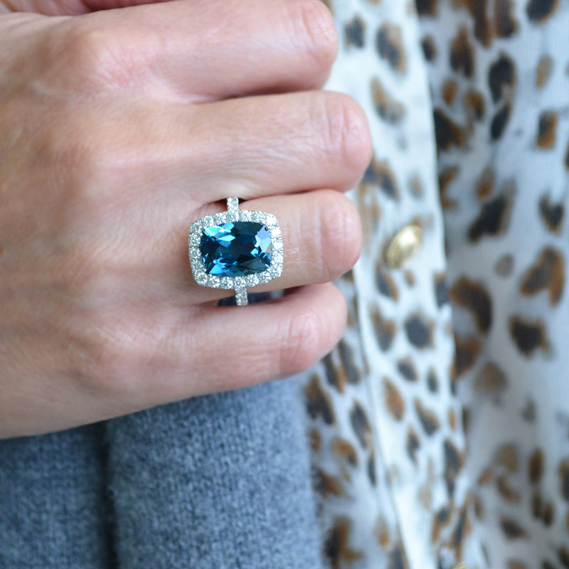 A & Furst - Dynamite - Cocktail Ring with London Blue Topaz and Diamonds, 18k White Gold