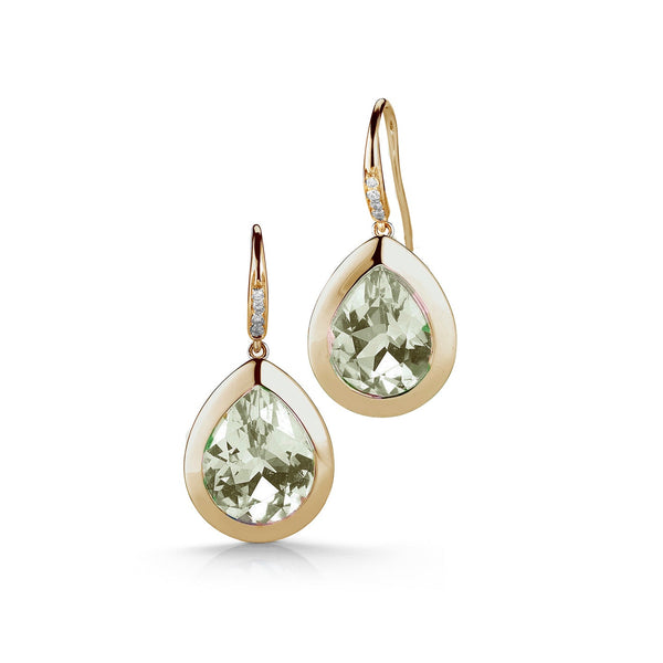 Picnic - Drop Earrings with Prasiolite and Diamonds, 18k Yellow Gold