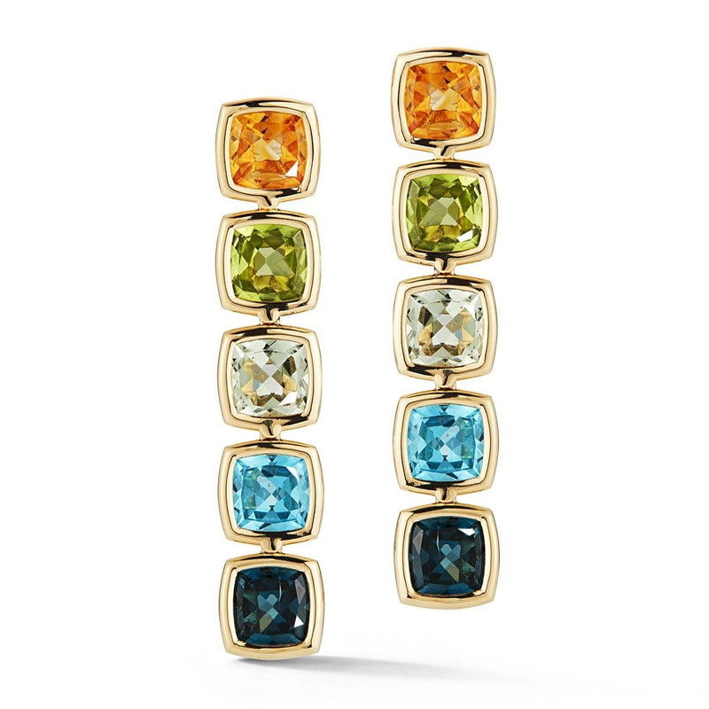 Gaia - Drop Earrings with Multicolor Gemstones, 18k Yellow Gold