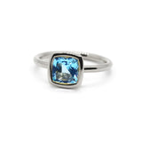 Gaia - Small Stackable Ring with Swiss Blue Topaz, 18k White Gold