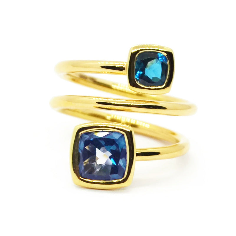 Gaia - Spiral Ring with London Blue Topaz, 18k Yellow Gold
