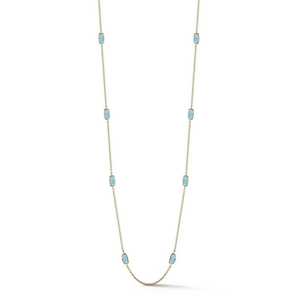 Gaia - Station Necklace with Swiss Blue Topaz, 18k Yellow Gold