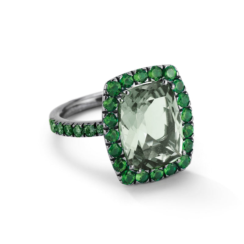 Platinum 4.04 Carat Emerald Cut Green Tsavorite and Diamond Ring - 1DH7GA