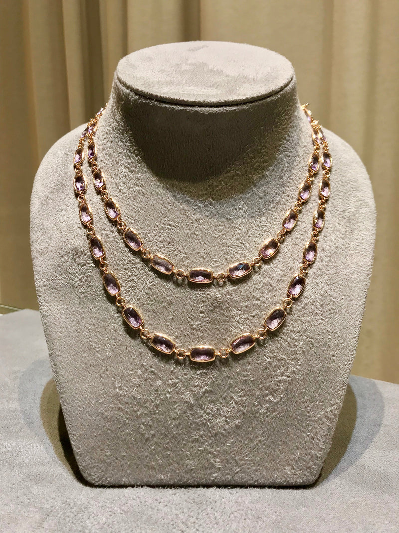Gaia - Long Necklace with Rose de France, 18k Rose Gold