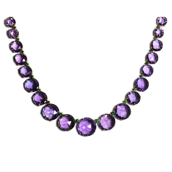 Lilies - Graduated Necklace with Amethyst and Tsavorite, 18k Yellow Gold