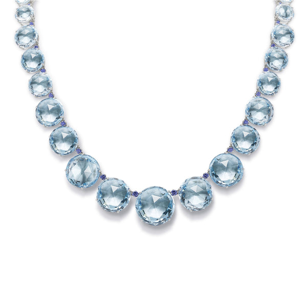 Lilies - Graduated Necklace with Blue Topaz and Sapphires, 18k White Gold