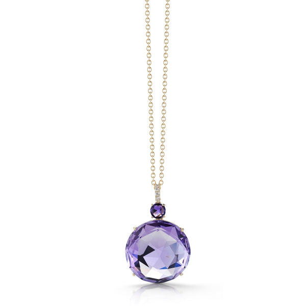 Lilies - Pendant with Amethyst and Diamonds, 18k Yellow Gold