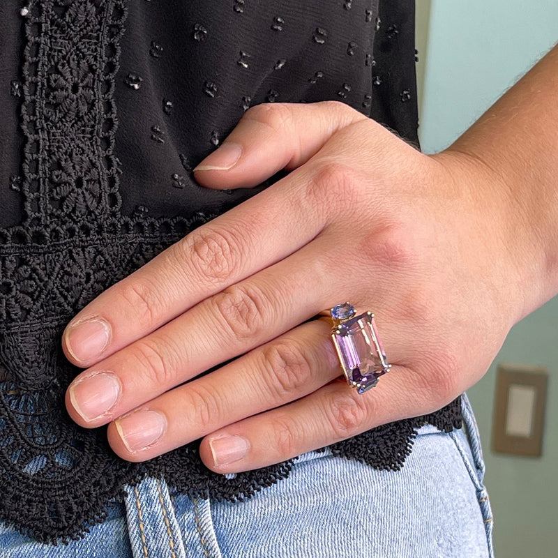 Party - Cocktail Ring with Amethyst and Tanzanite, 18k Yellow Gold