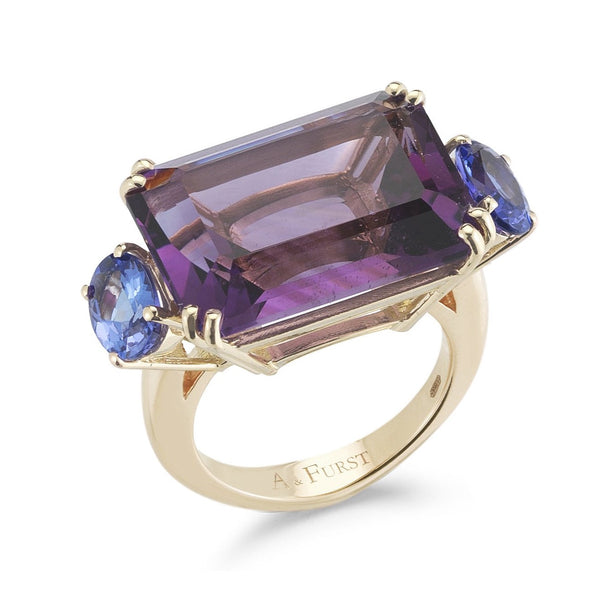 Party - Cocktail Ring with Amethyst and Tanzanite, 18k Yellow Gold