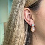 Party - Drop Earrings with Blue Topaz and Peach Moonstone, 18k Yellow Gold